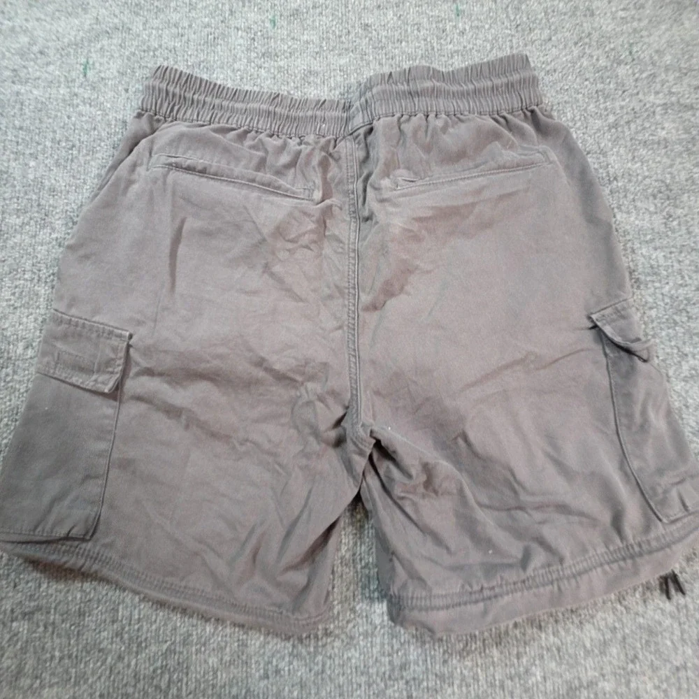 PCSUN Cargo Shorts Mens 33 Gray Canvas Elastic Waist Drawstring Pockets Summer